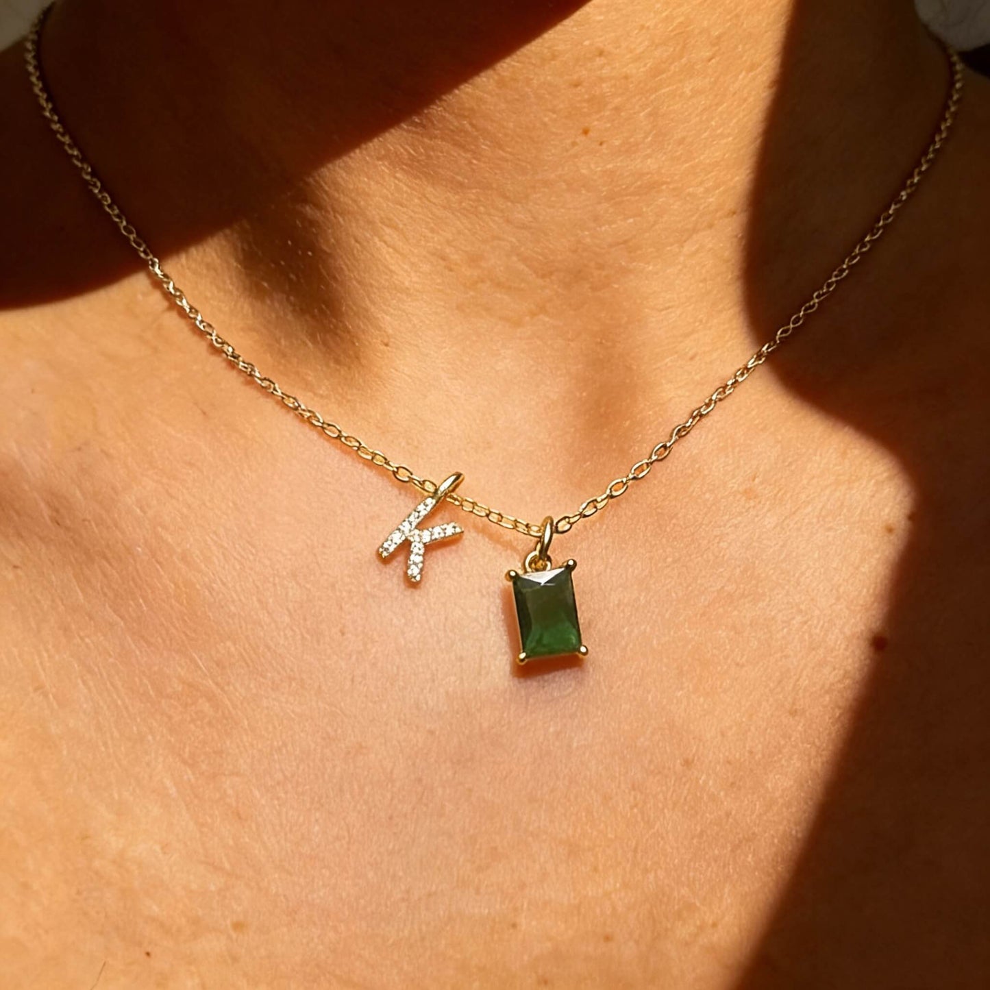 Custom Sterling Silver Birthstone & Initial Necklace