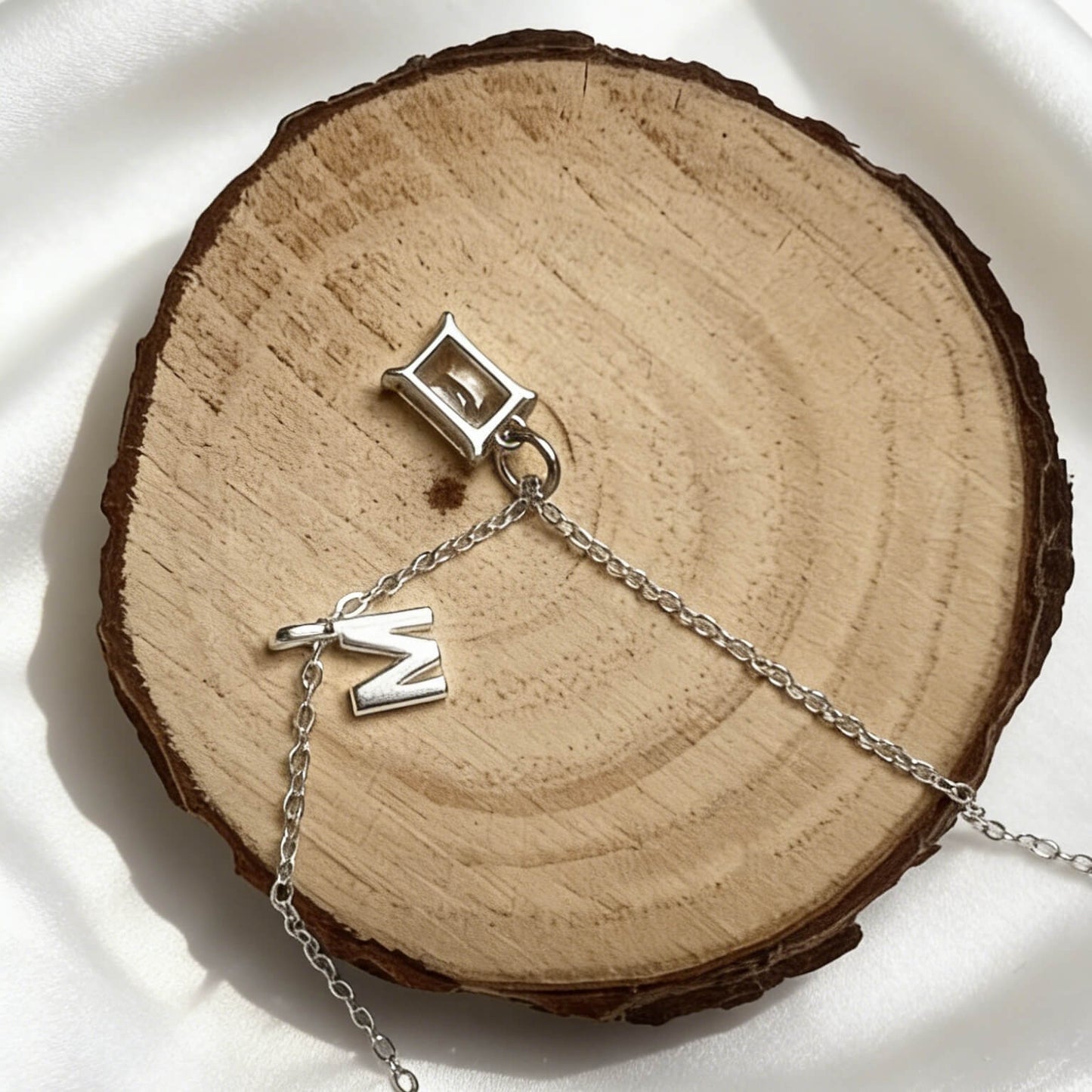 Custom Sterling Silver Birthstone & Initial Necklace