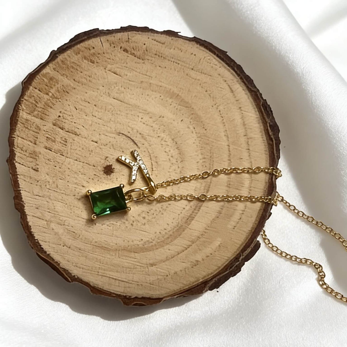 Custom Sterling Silver Birthstone & Initial Necklace