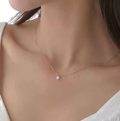 Classic Solitaire Sterling Silver Hexagon Prong Necklace