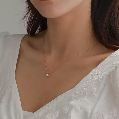 Classic Solitaire Sterling Silver Hexagon Prong Necklace