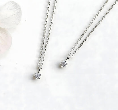 Classic Solitaire Sterling Silver Hexagon Prong Necklace