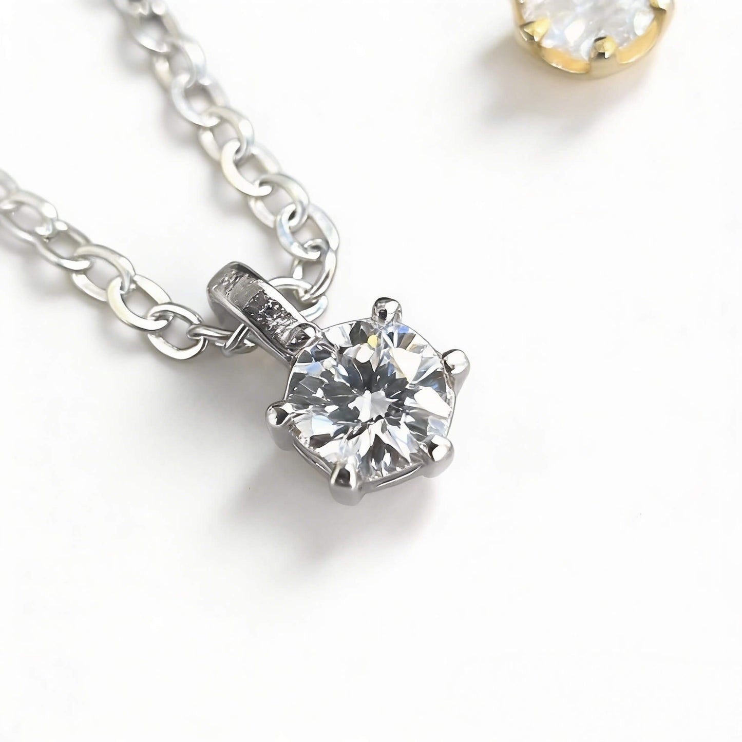 Classic Solitaire Sterling Silver Hexagon Prong Necklace
