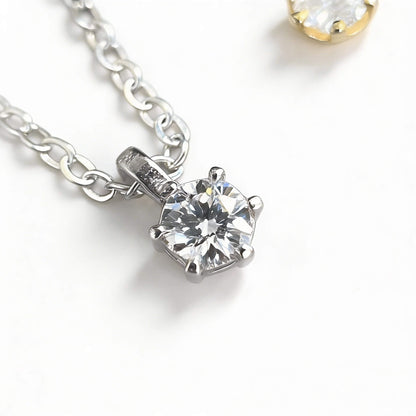 Classic Solitaire Sterling Silver Hexagon Prong Necklace