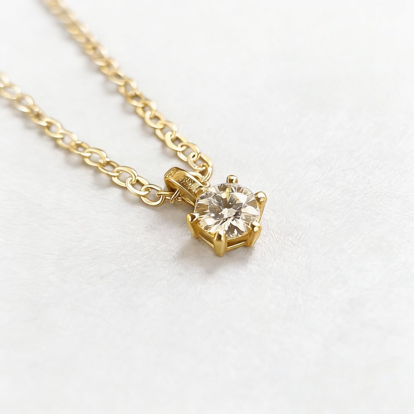 Classic Solitaire Sterling Silver Hexagon Prong Necklace