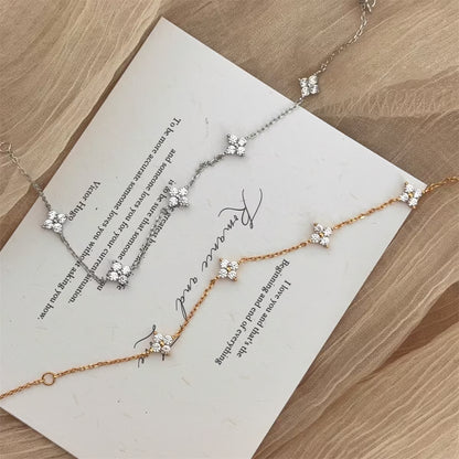 Gilded Four-Leaf Clover Silver Necklace