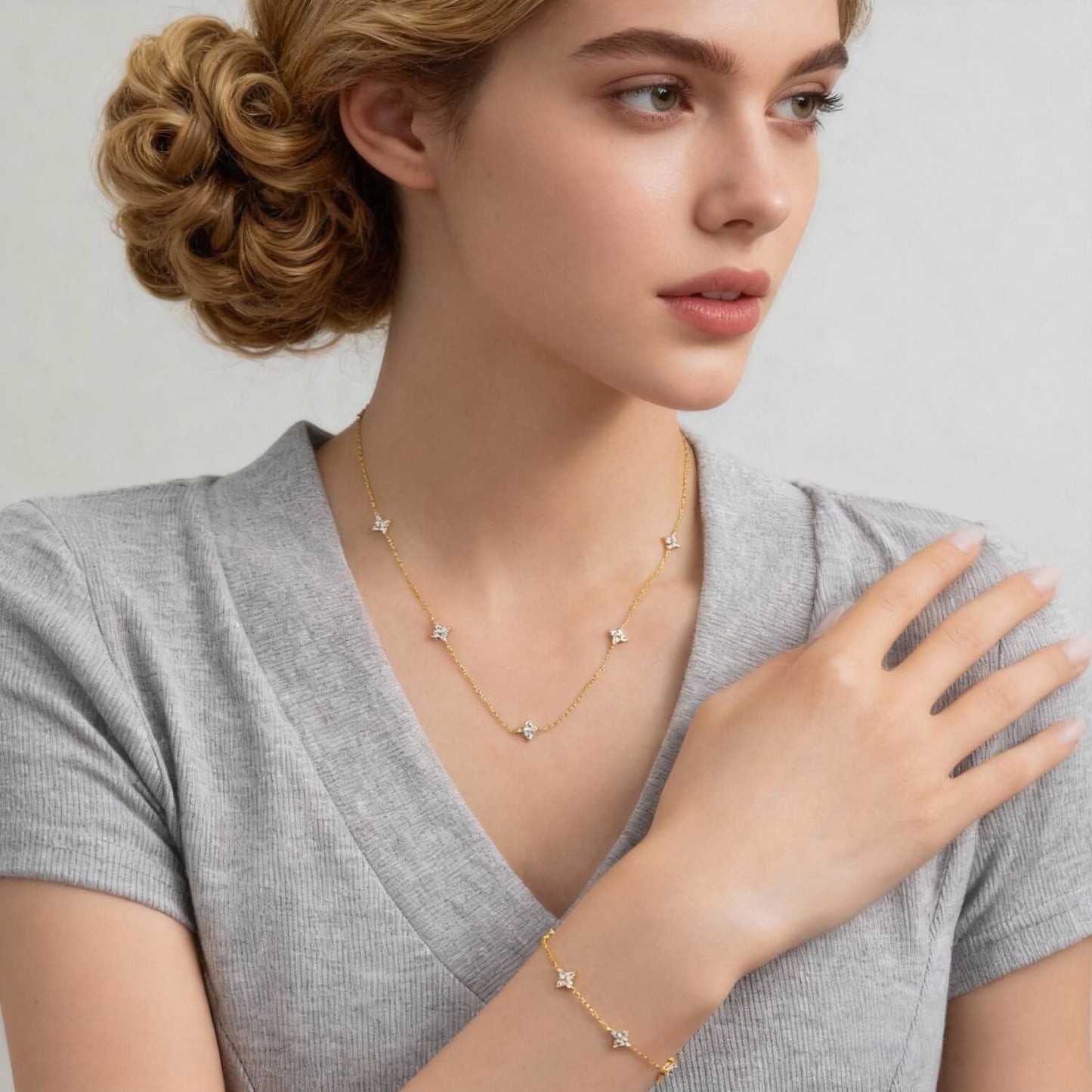 Clover Leaf Sterling Silver Jewelry Set for Women - 4 Leaf Clover Necklace Earrings Bracelet Set