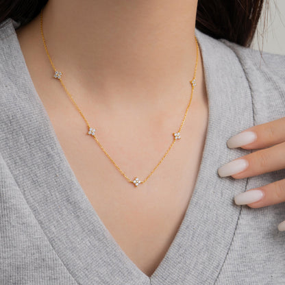 Gilded Four-Leaf Clover Silver Necklace