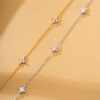 Gilded Four-Leaf Clover Silver Necklace