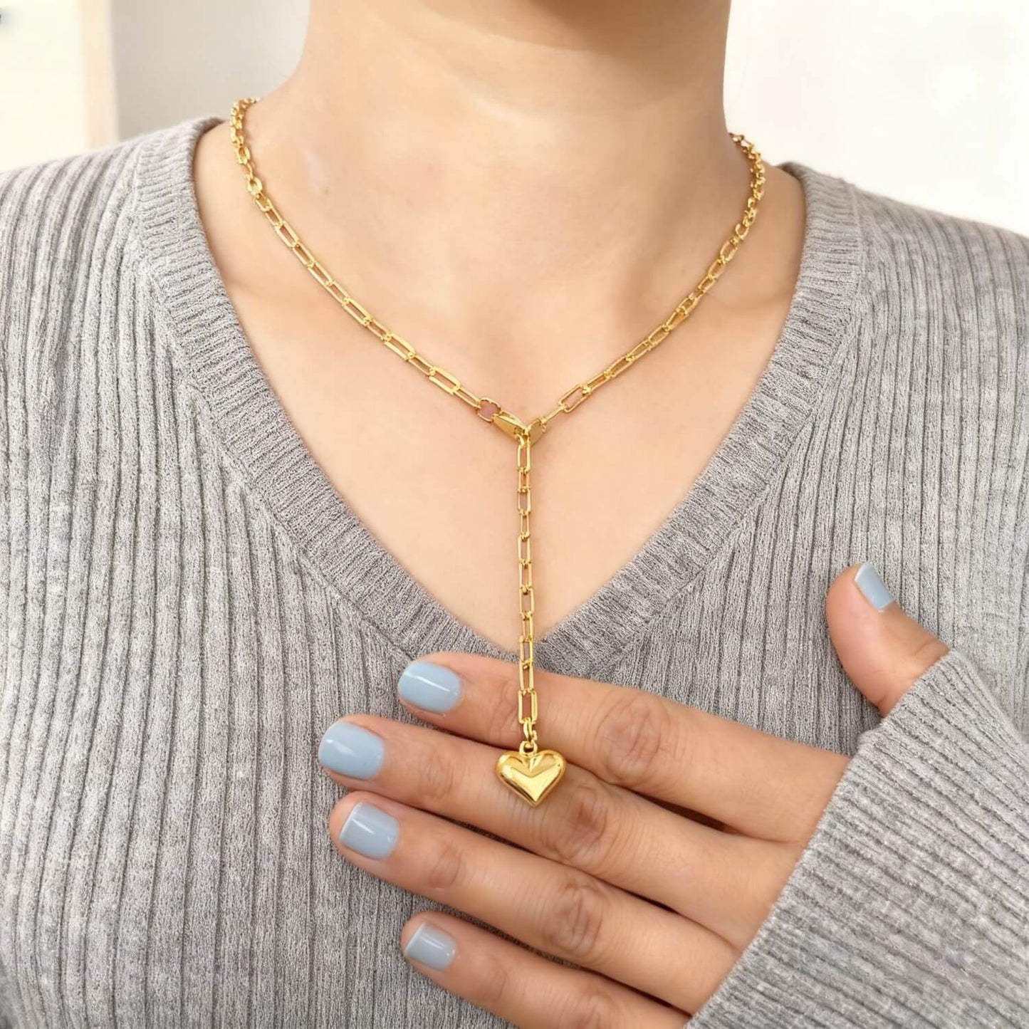 Paperclip Necklace With Heart Pendant