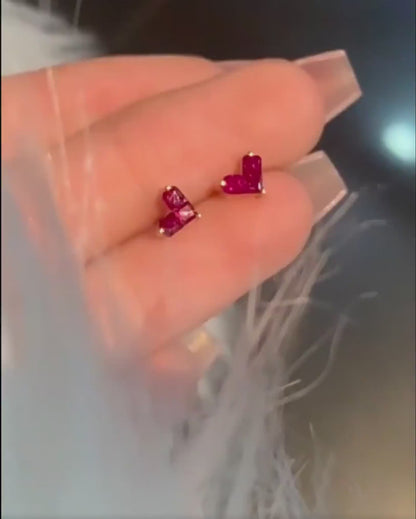 Red Cube Stack Stud Earrings