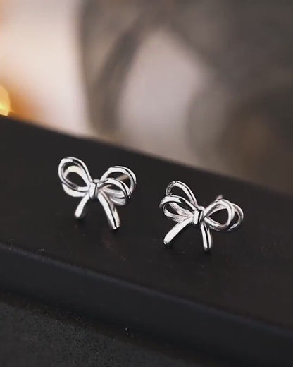 Silver Bow Braid Stud Earrings
