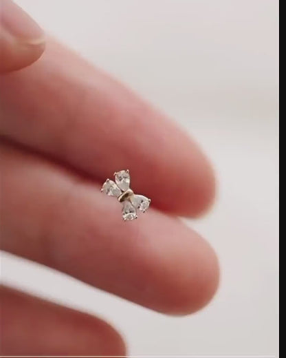 Bow Crystal Sterling Silver Earrings Sparkling Studs