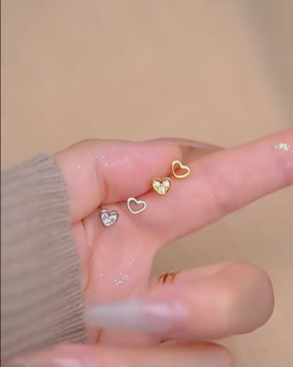 Asymmetric Heart Earrings with Hollow & Zircon