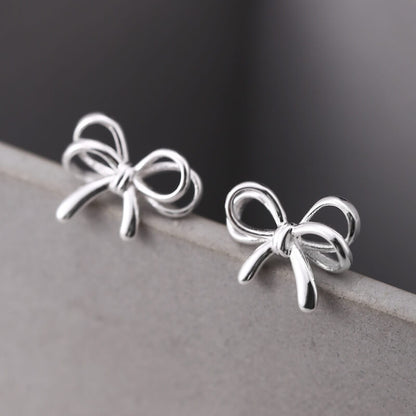 Silver Bow Braid Stud Earrings