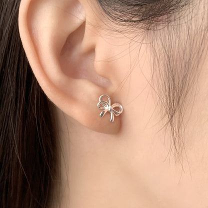 Silver Bow Braid Stud Earrings