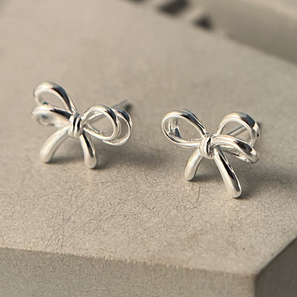 Silver Bow Braid Stud Earrings