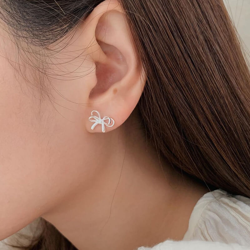 Silver Bow Braid Stud Earrings