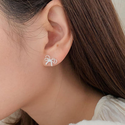 Silver Bow Braid Stud Earrings