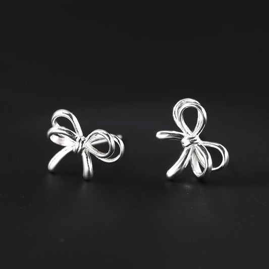 Silver Bow Braid Stud Earrings