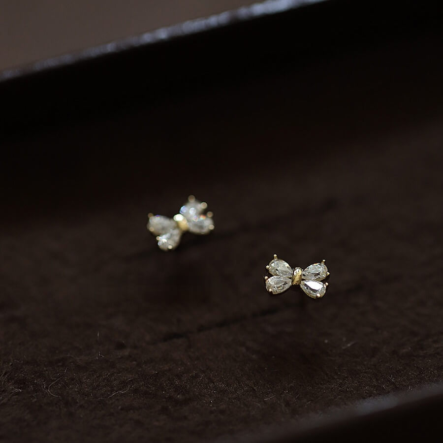 Bow Crystal Sterling Silver Earrings Sparkling Studs