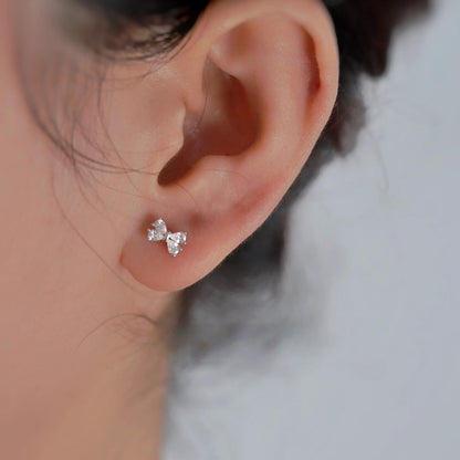 Bow Crystal Sterling Silver Earrings Sparkling Studs