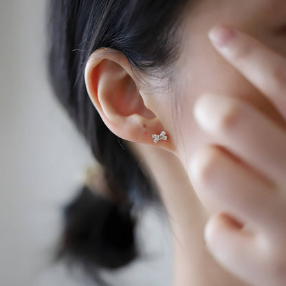 Bow Crystal Sterling Silver Earrings Sparkling Studs