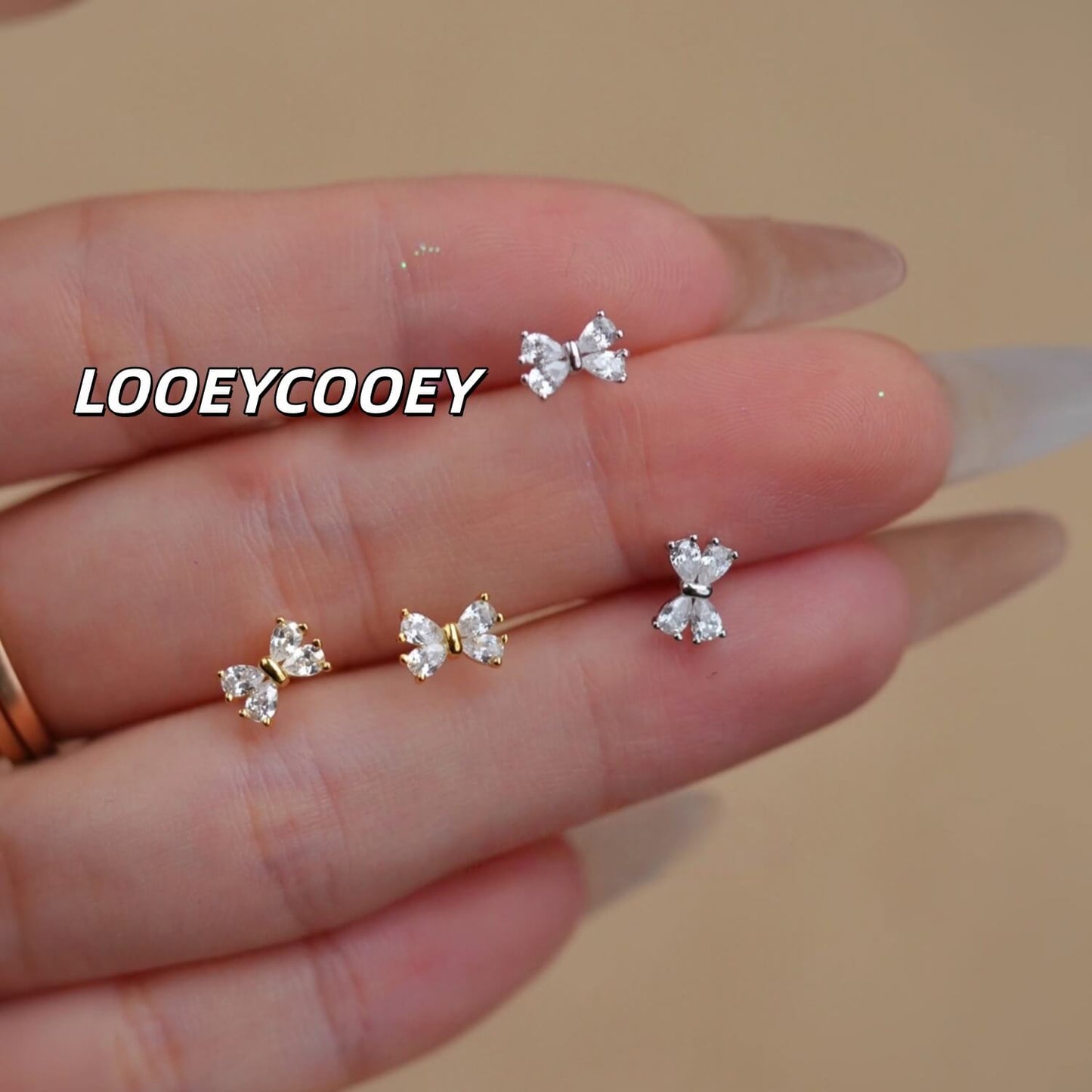 Bow Crystal Sterling Silver Earrings Sparkling Studs