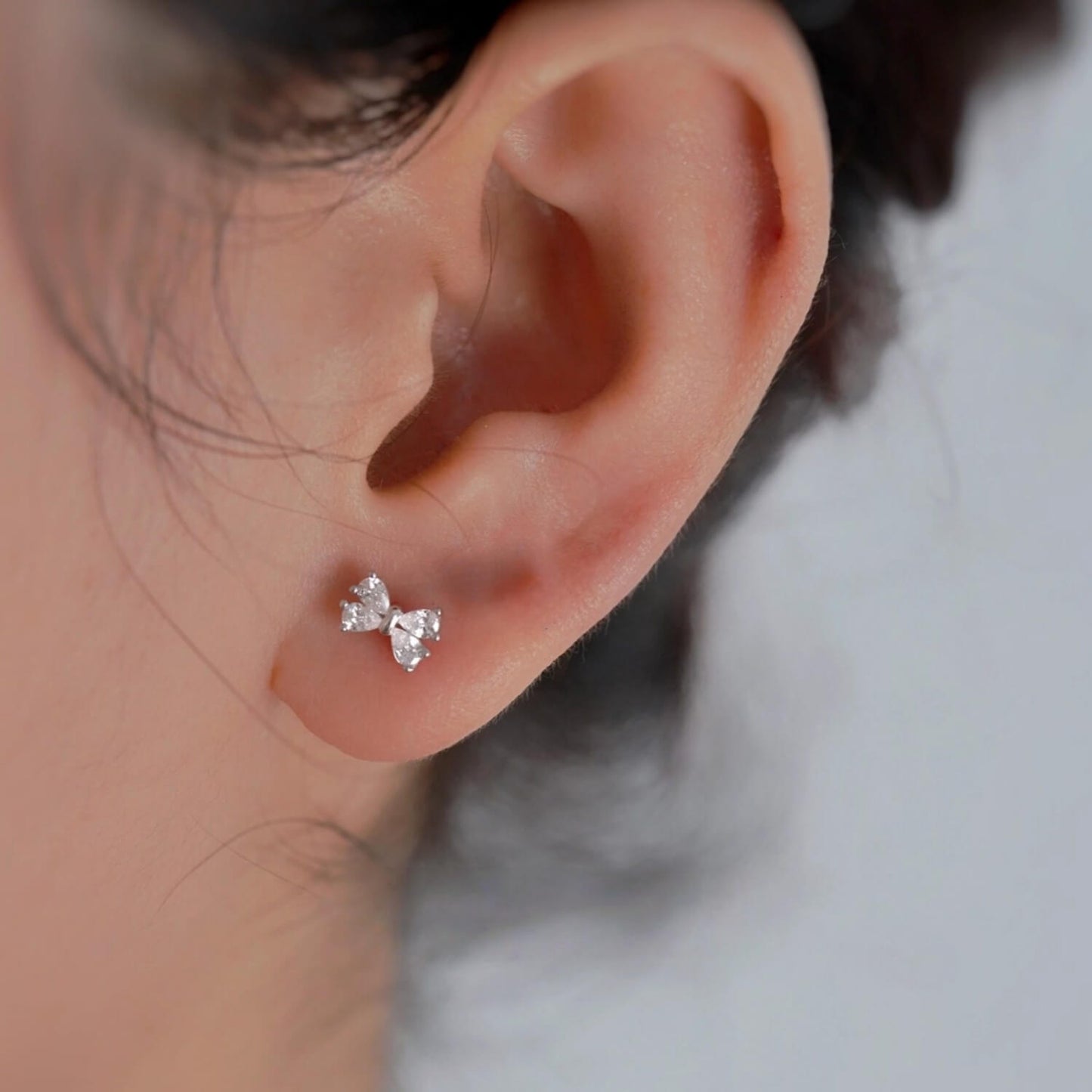 Bow Crystal Sterling Silver Earrings Sparkling Studs