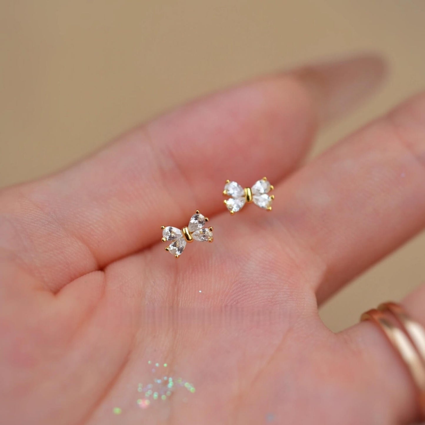 Bow Crystal Sterling Silver Earrings Sparkling Studs