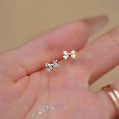 Bow Crystal Sterling Silver Earrings Sparkling Studs