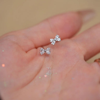 Bow Crystal Sterling Silver Earrings Sparkling Studs